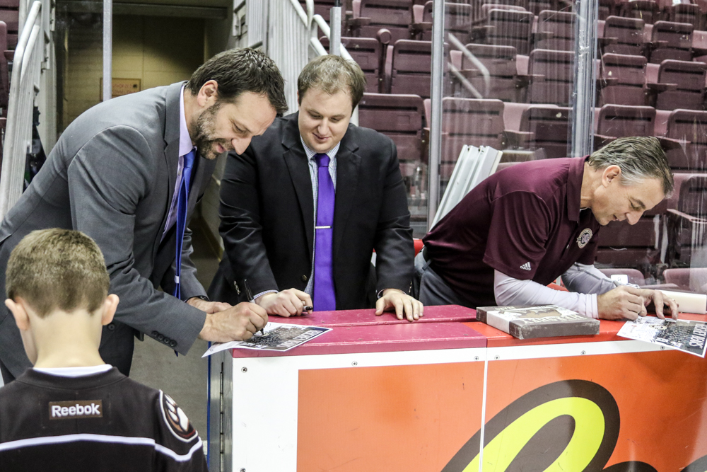 The Most Popular Trio Of The Night: VP Of Hockey Ops Bryan Helmer, Voice Of The Bears Zack Fisch, And Trainer Dan "Beaker" Stuck.