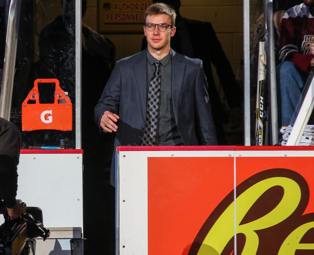Goalie Pheonix Copley Walks Out Of The Tunnel Saturday Night During The Bears Opening Night Ceremony.