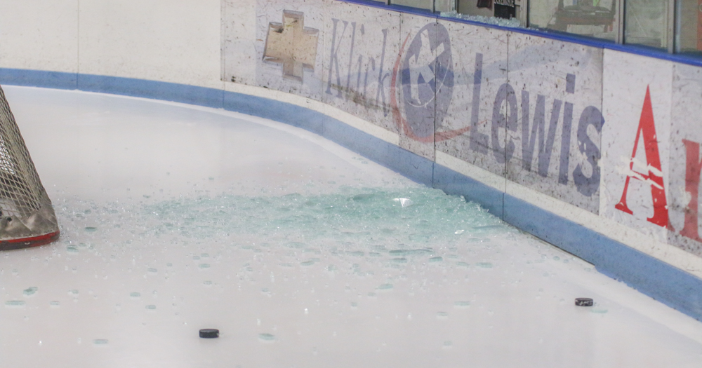 Broken Glass Sits On The Ice At Klick Lewis Arena After A Bears Player's Shot Shattered The Pane During Practice Tuesday