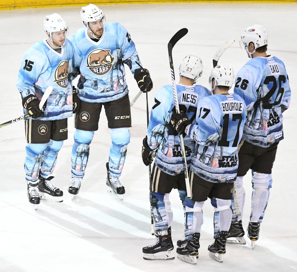 Bears Players Celebrate Travis Boyd's Third Period Power Play Goal.