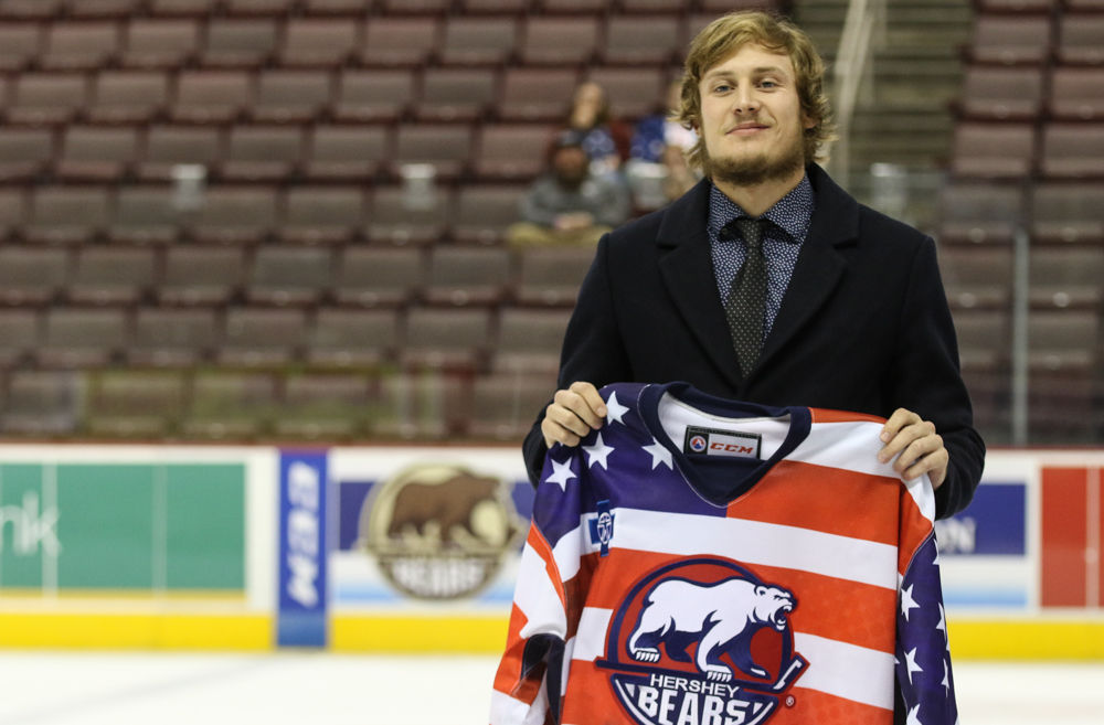 Vitek Vanecek Smirks During His Jersey Auction